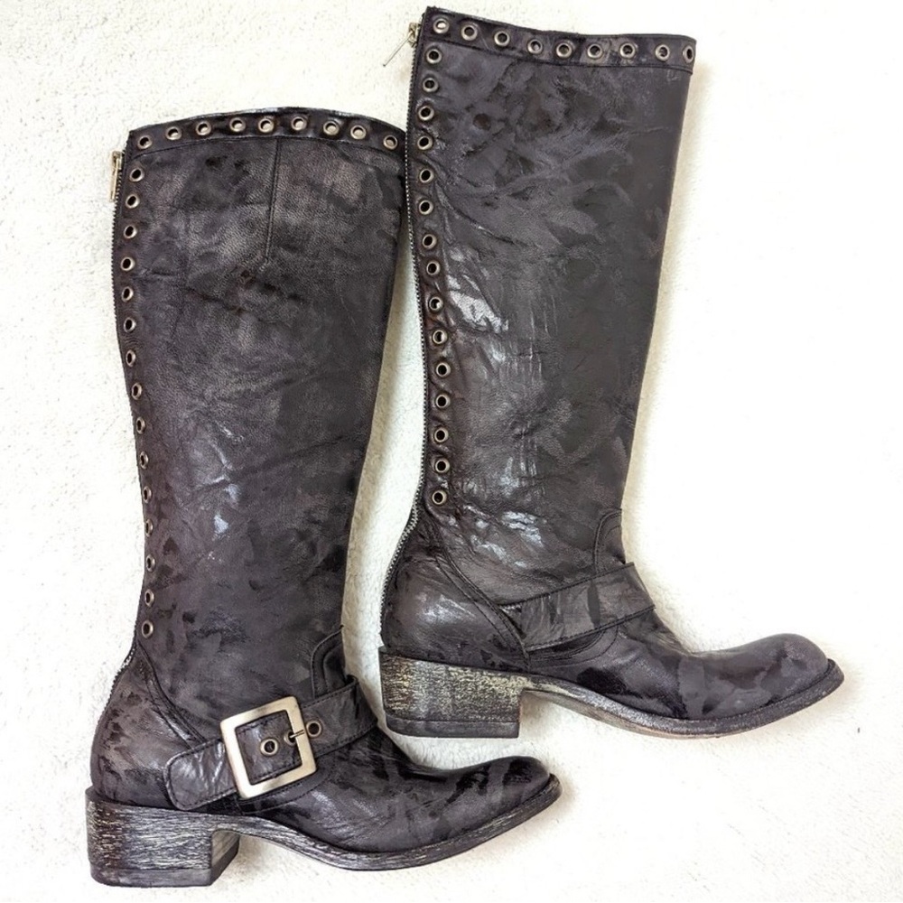 Old Gringo Black Tall Sexy Combat Moto Boots with Stud Eyelets